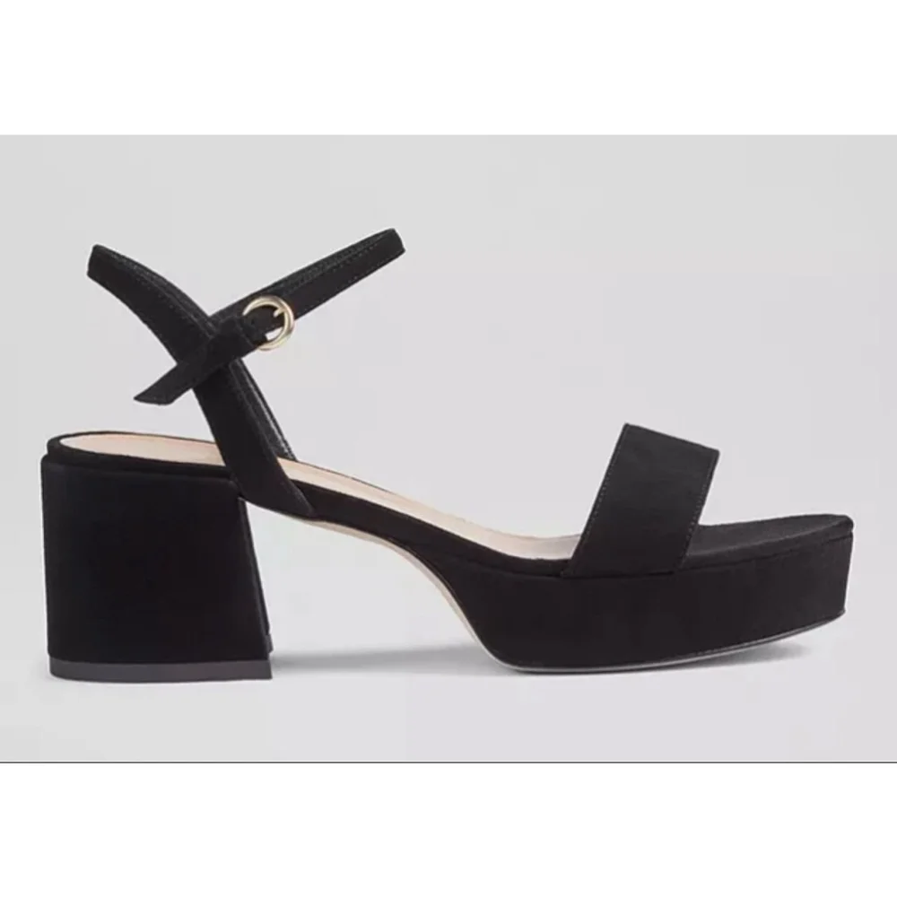 NWT Women's L.K.Bennett Amia Black Suede Low Platform Sandals 39/9